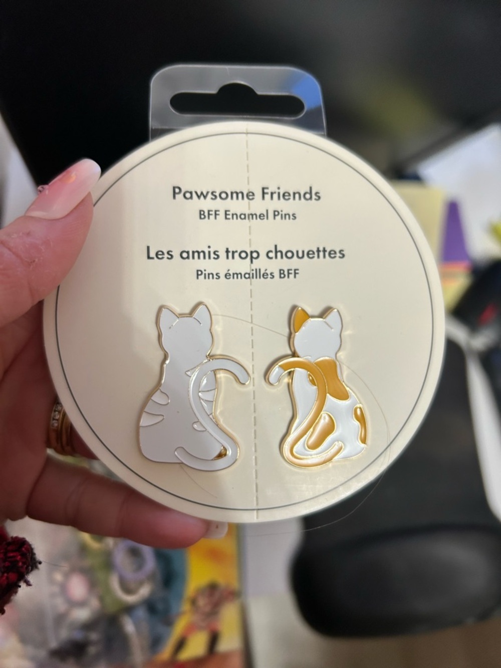 4/$50 INDIGO Pawsome Friends BFF Enamel Cat Pin Set - White & Orange